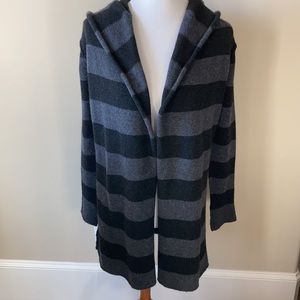 Vince cashmere blend gray/black striped hooded duster sweater